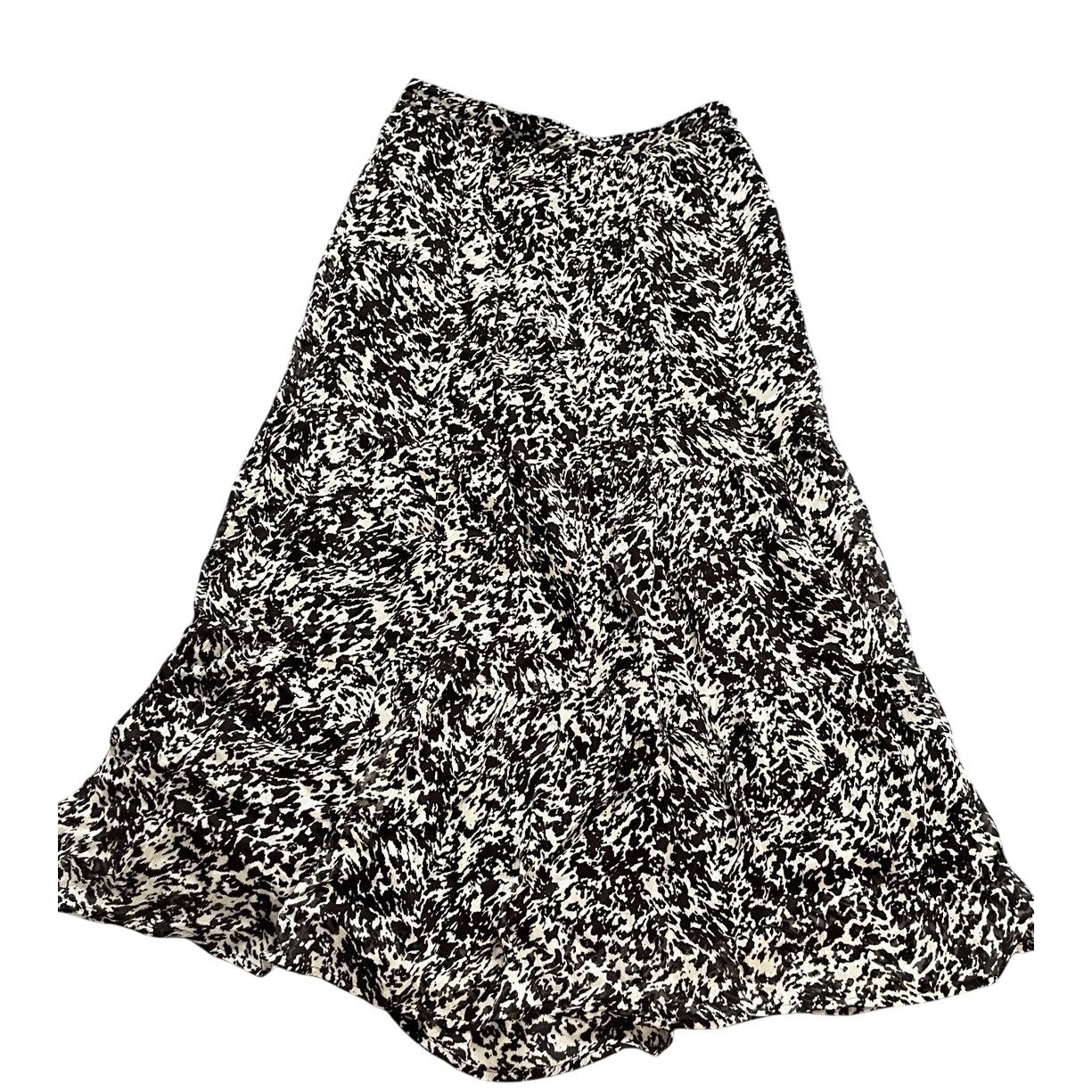 Women's Skirt Ba&Sh Size 0 Animal Print Ruffle Hem Side Zip Midi Skirt Black Xs